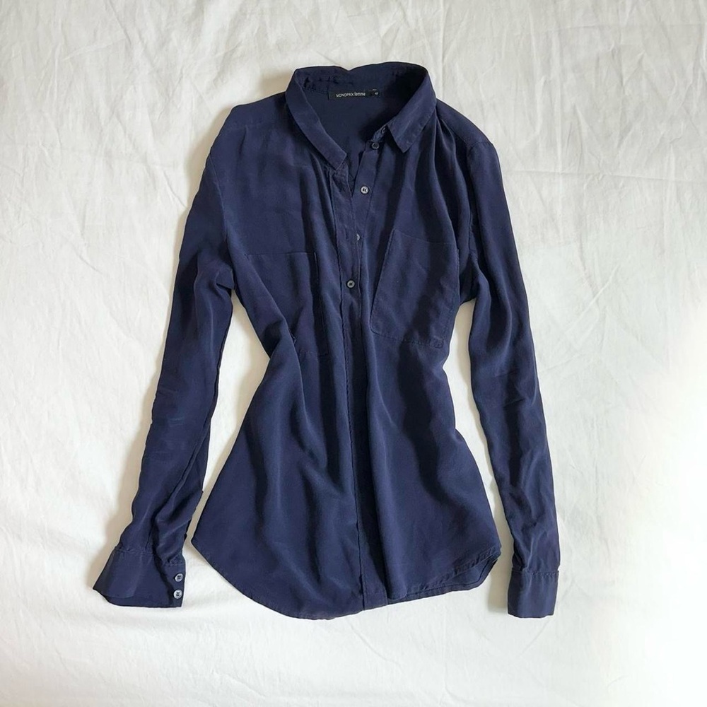 Navy Long Sleeve Button-Up Shirt